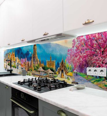 Küchenrückwand Asiatisches Stadtgemälde selbstklebend Hauptbild mit Beispiel