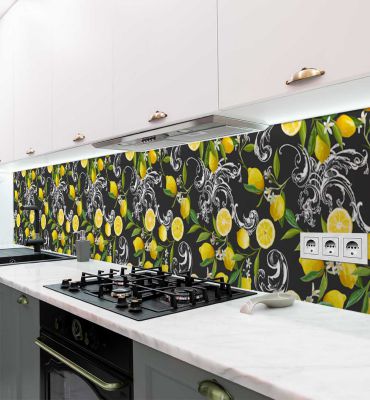 Küchenrückwand Zitrusfrüchte  Muster dunkel selbstklebend Hauptbild mit Beispiel