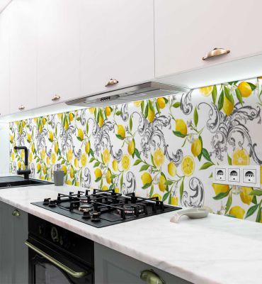 Küchenrückwand Zitrusfrüchte  Muster hell selbstklebend Hauptbild mit Beispiel