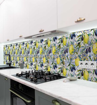 Küchenrückwand Zitronen und Oliven selbstklebend Hauptbild mit Beispiel