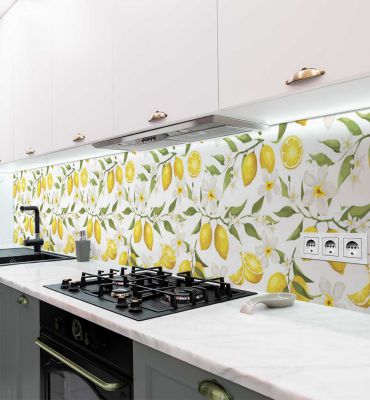 Küchenrückwand gemalte Zitronen mit Blüten selbstklebend