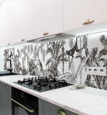 Küchenrückwand Dschungel Zeichnung mit Affen  selbstklebend Hauptbild mit Beispiel
