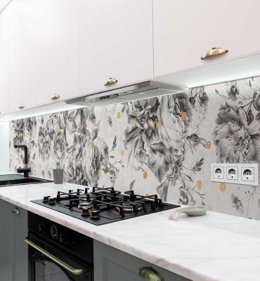Küchenrückwand Blühende Rosenblumen Zeichnung selbstklebend Hauptbild mit Beispiel