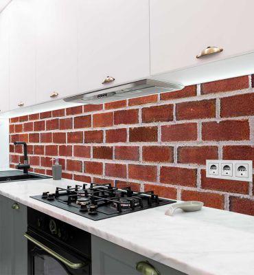Küchenrückwand rote Ziegelsteine verwaschen  selbstklebend Hauptbild mit Beispiel