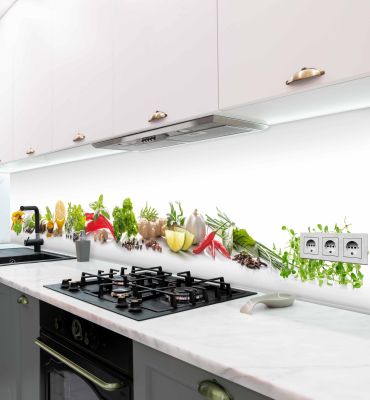 Küchenrückwand Gewürze Gemüse selbstklebend Hauptbild mit Beispiel