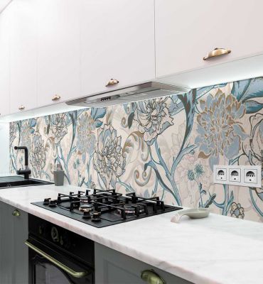 Küchenrückwand Vintage große blaue Blüten selbstklebend