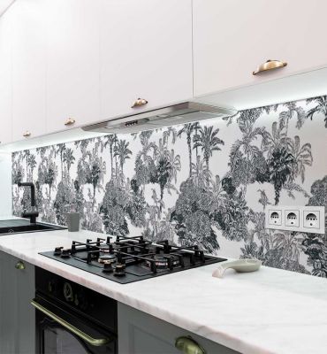 Küchenrückwand blühende Dschungelsträuche selbstklebend Hauptbild mit Beispiel