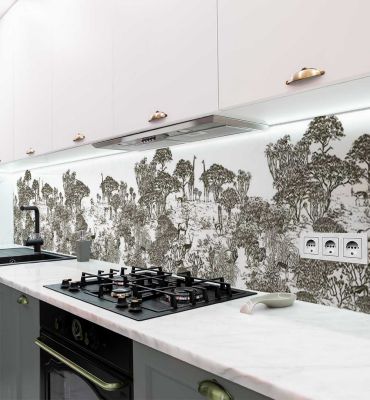 Küchenrückwand Savanne Malerei schwarz weiß selbstklebend