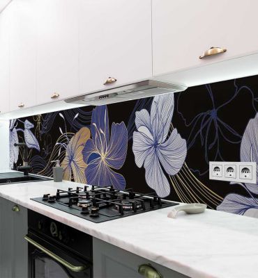 Küchenrückwand abstrakte Blumen Blätter bunt selbstklebend Hauptbild mit Beispiel