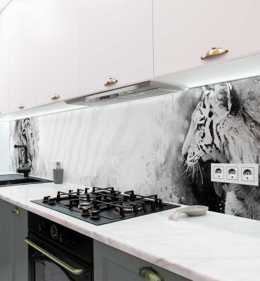 Küchenrückwand gemalter Tiger schwarz weiß selbstklebend Hauptbild mit Beispiel