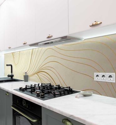 Küchenrückwand Wellen Linien gold selbstklebend Hauptbild mit Beispiel