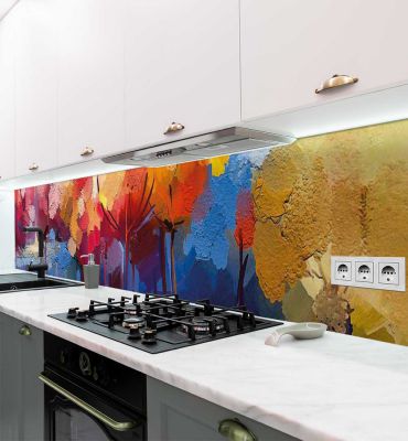 Küchenrückwand bunter Wald Malerei selbstklebend Hauptbild mit Beispiel