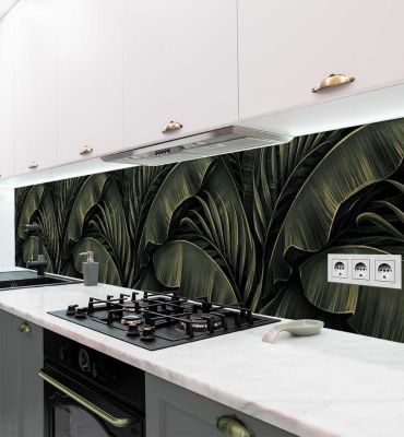 Küchenrückwand blühende Blätter Dschungel selbstklebend Hauptbild mit Beispiel