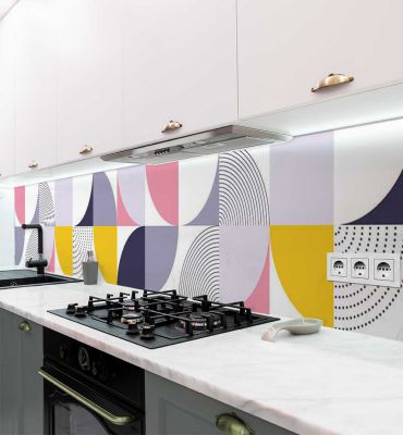 Küchenrückwand Retro Kreis Muster selbstklebend Hauptbild mit Beispiel