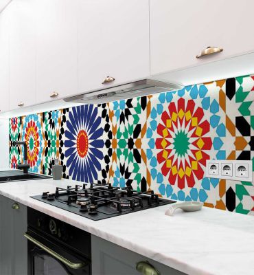 Küchenrückwand Retro Konfetti Muster selbstklebend Hauptbild mit Beispiel
