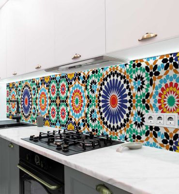 Küchenrückwand buntes Retro Konfetti Muster selbstklebend Hauptbild mit Beispiel