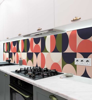 Küchenrückwand abstrakte Retro XXL Kreise selbstklebend Hauptbild mit Beispiel