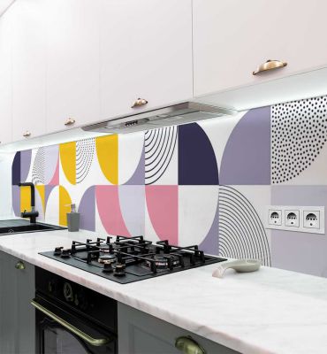 Küchenrückwand farbenfrohe Retro XXL Kreise selbstklebend Hauptbild mit Beispiel