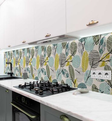 Küchenrückwand Abstrakte Blätter am Ast selbstklebend Hauptbild mit Beispiel
