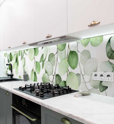 Küchenrückwand hängende Eukalyptus Blätter selbstklebend Hauptbild mit Beispiel