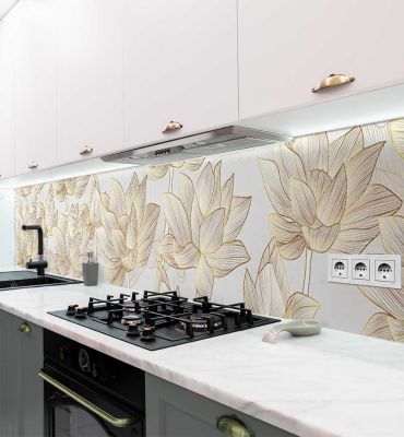 Küchenrückwand Abstrakt gezeichnete Blumen gold selbstklebend Hauptbild mit Beispiel