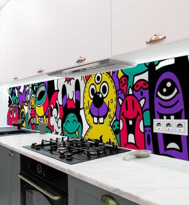 Küchenrückwand Monster Zeichnungen selbstklebend Hauptbild mit Beispiel