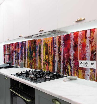 Küchenrückwand Bunter Wald mit Fluss Malerei selbstklebend