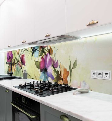 Küchenrückwand Bunt blühende Blumenranke selbstklebend Hauptbild mit Beispiel
