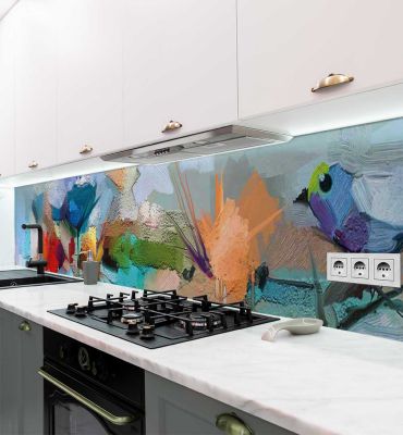Küchenrückwand Malerei mit bunten Pinselstrichen selbstklebend