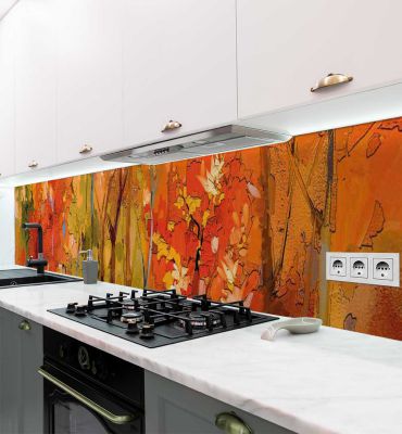 Küchenrückwand bunt gemalter Wald im Herbst selbstklebend Hauptbild mit Beispiel