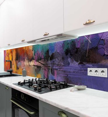 Küchenrückwand Blühender Wald mit großen Teich Gemälde selbstklebend Hauptbild mit Beispiel