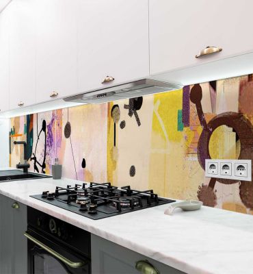 Küchenrückwand bunte abstrakte Malerei mit vielen Formen und Farben selbstklebend