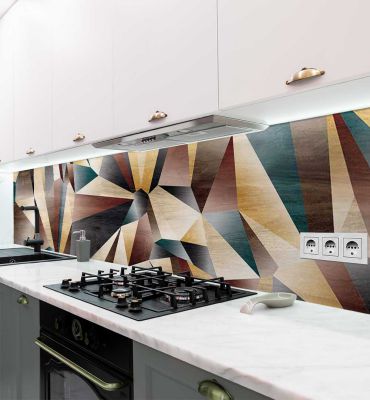 Küchenrückwand Abstrakte Formen in Holz Farben selbstklebend