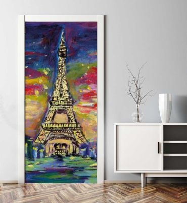 Türtapete Eiffelturm bunt Hauptbild mit Beispiel
