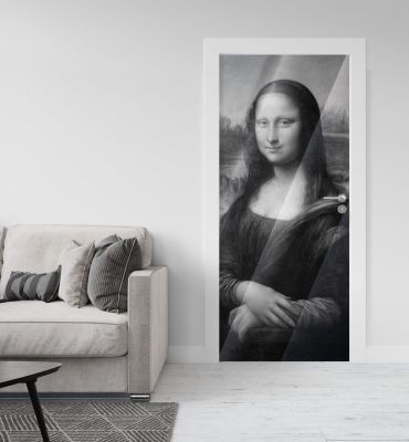 Türtapete Silberfolie Mona Lisa Schwarz Weiß