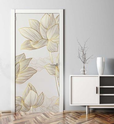 Türtapete Abstrakt gezeichnete Blumen gold weiß Hauptbild mit Beispiel