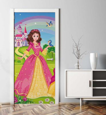 Türtapete Drei Prinzessinnen mit Märchenschloss Hauptbild mit Beispiel