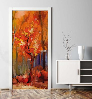 Türtapete bunt gemalter Wald im Herbst Hauptbild mit Beispiel