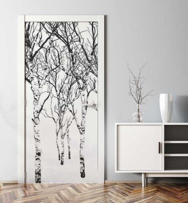 Türtapete gezeichneter Wald aus Birken Hauptbild mit Beispiel