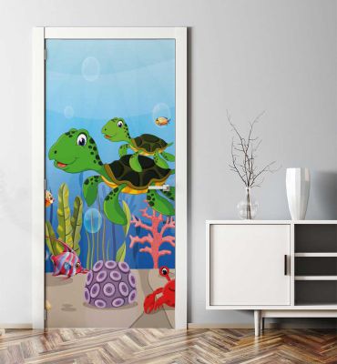Türtapete Unterwasserwelt mit Fischen und Schildkröten Hauptbild mit Beispiel