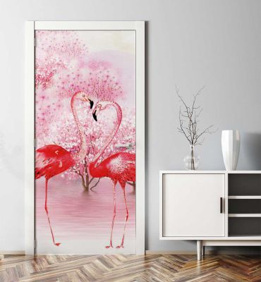 Türtapete gezeichnete Flamingos