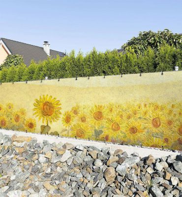 Zaunbanner Sonnenblumenfeld Hauptbild mit Beispiel