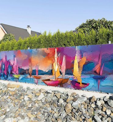 Zaunbanner bunt gemalter Hafen mit Wasserfarben Hauptbild mit Beispiel