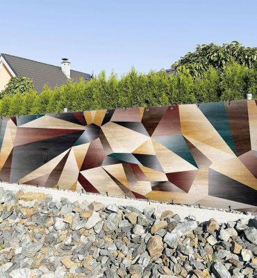 Zaunbanner Abstrakte Formen in Holz Farben Hauptbild mit Beispiel