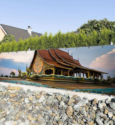 Zaunbanner Tempel Thailand Nahaufnahme Hauptbild mit Beispiel